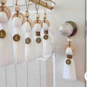 2pc Bundle - St. Benedict Medal Tassel Set - Wooden Guardian Amulet, Home Decor