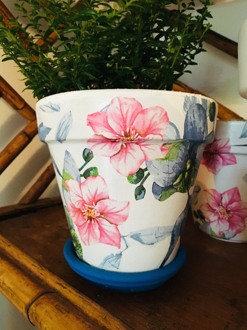 Floral Hummingbird Decoupaged on 5.5/' Terra Cotta Pot