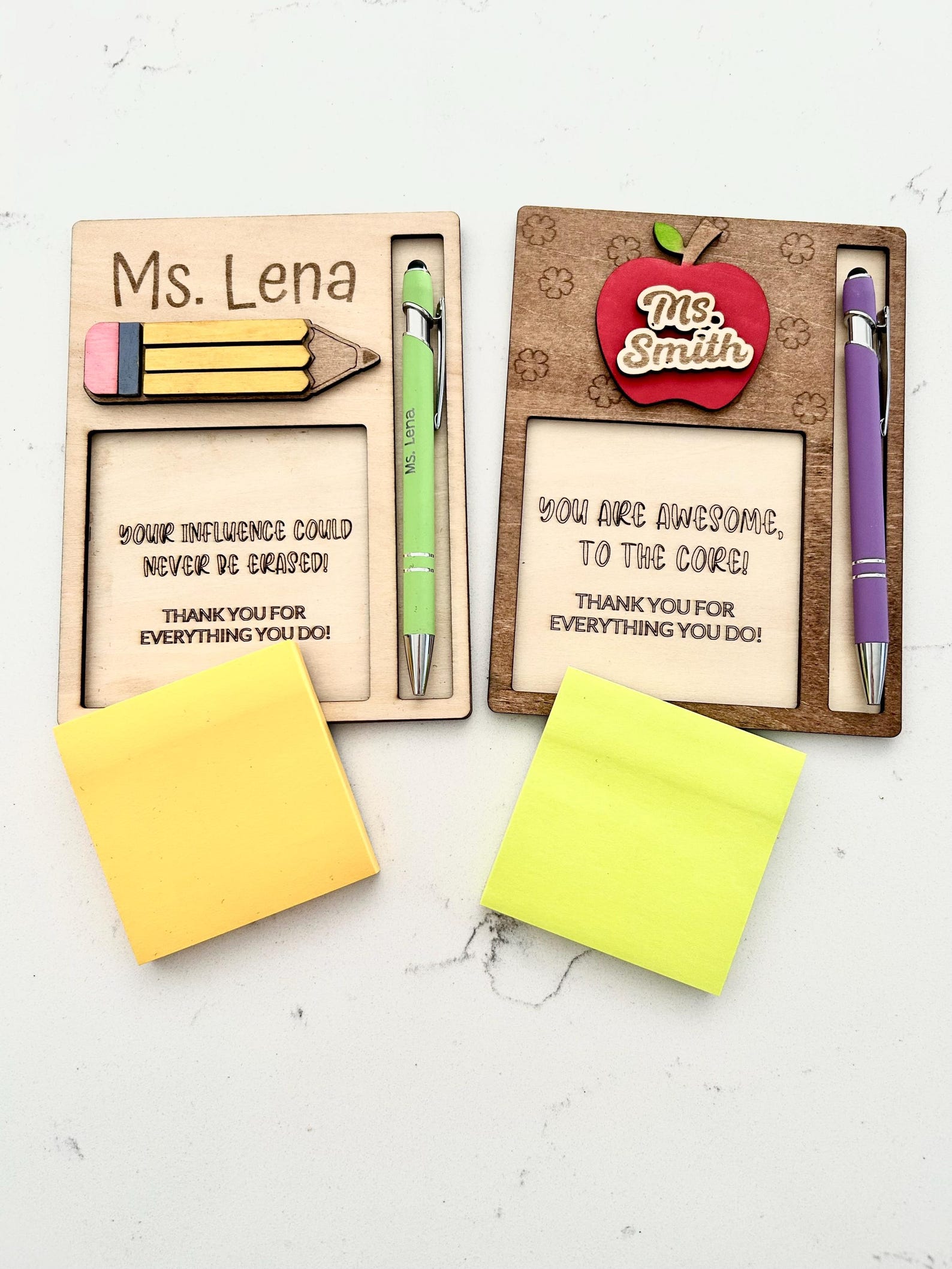 Personalized Teacher Notepad Holder: Engraved Pen, Wooden Desk Decor - Etsy