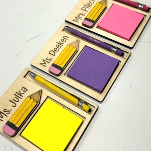 Personalized Teacher Notepad Holder: Engraved Pen, Wooden Desk Decor - Etsy