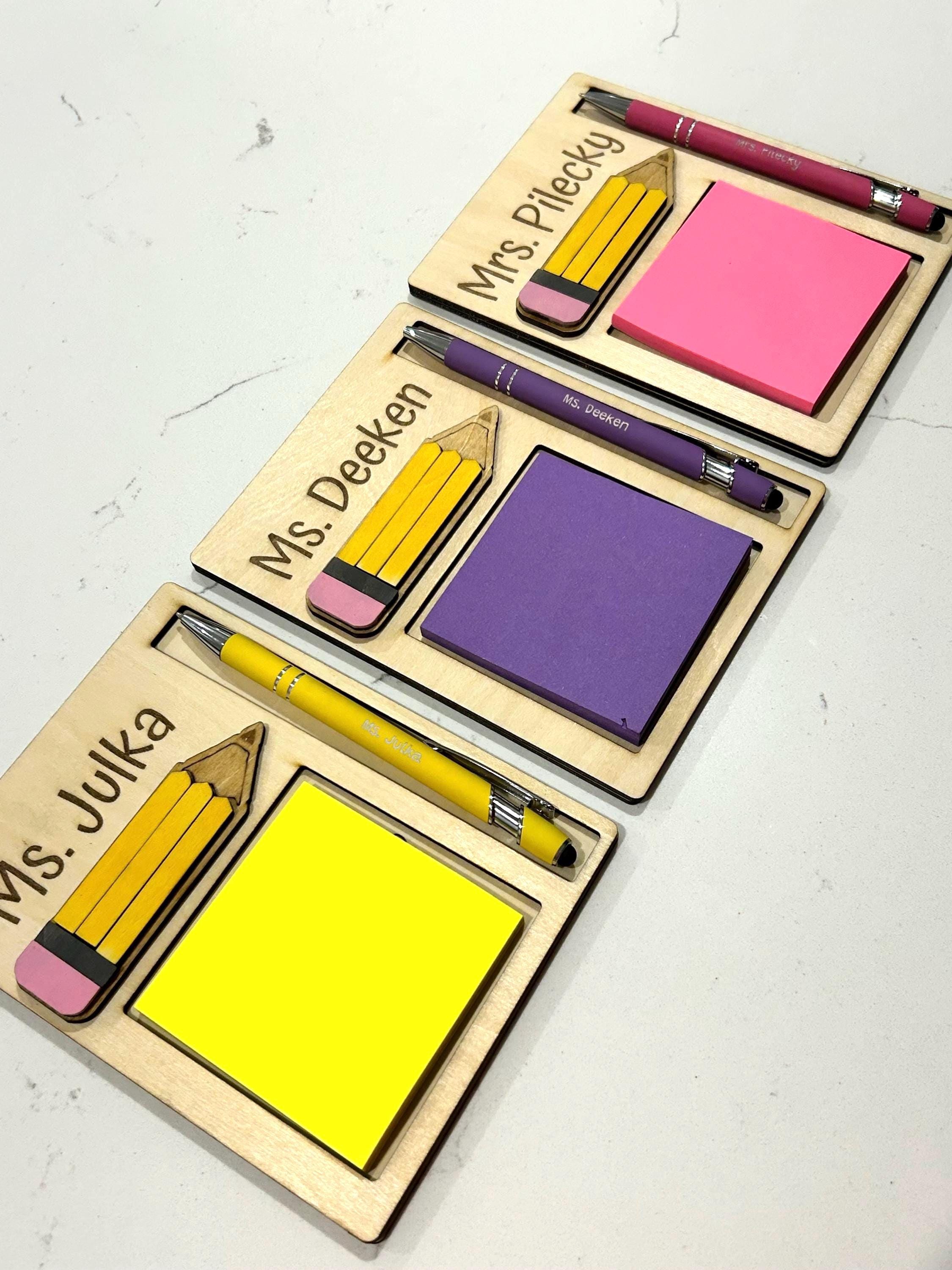 Personalized Teacher Notepad Holder: Engraved Pen, Wooden Desk Decor - Etsy