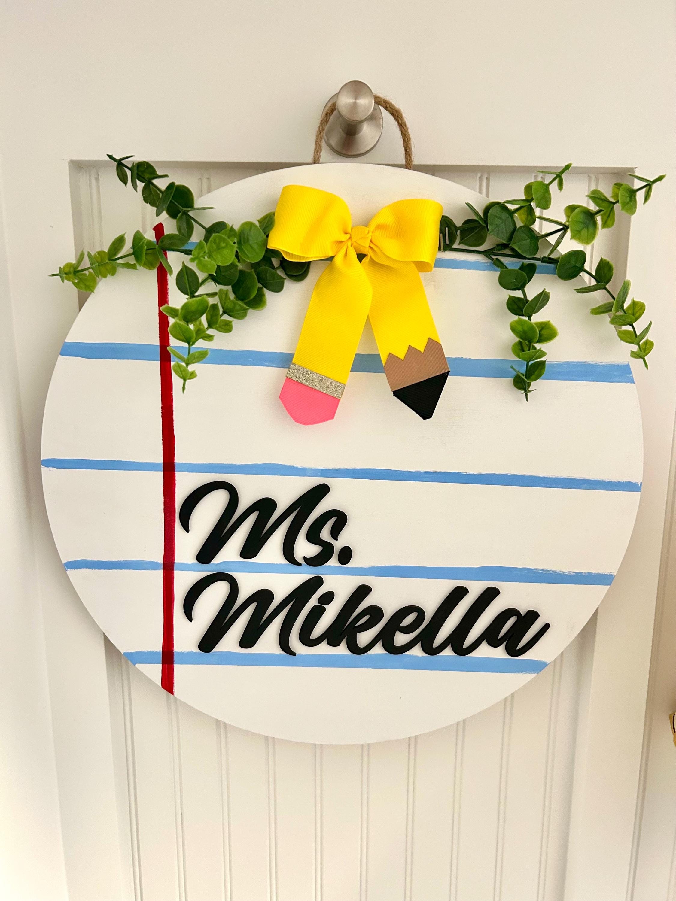 Personalized Teacher Door Sign: Classroom Welcome Decor With Pencil ...