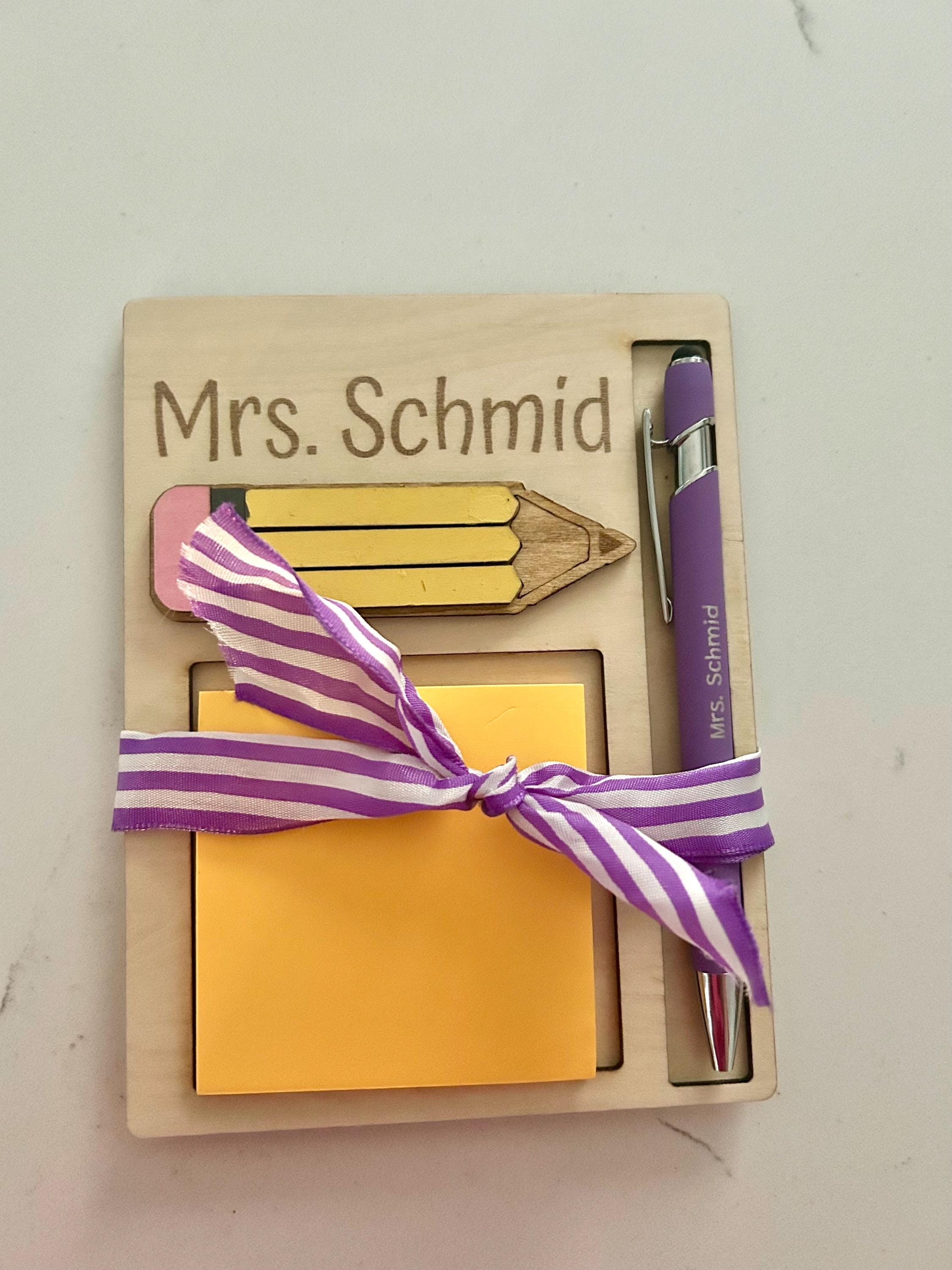 Personalized Teacher Notepad Holder: Engraved Pen, Wooden Desk Decor - Etsy