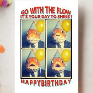 Carte de voeux photobooth rétro poisson koi, cartes d'anniversaire drôles pour propriétaires et amateurs de poissons exotiques, cadeau carte d'anniversaire original pour lui ou elle