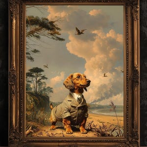 Mr Pooch, Sausage Dog in a suit, Daschund Poster, Victorian Weiner Puppy dog, Whimsigoth Wall Art Print, Dark Academia Decor