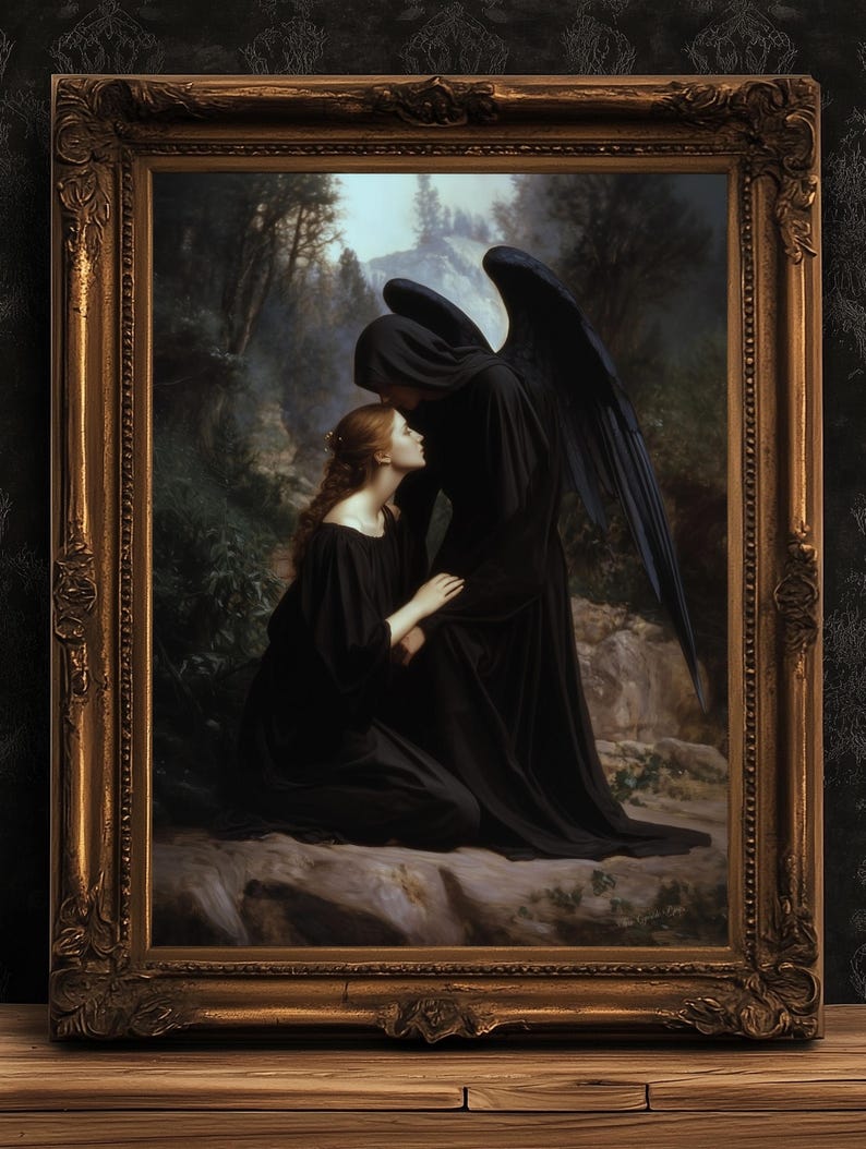 Angel of Death and Woman, Gothic Art Print, Dark Romantic Wall Decor ...