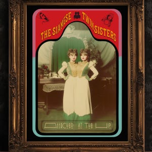 Les soeurs jumelles siamois, art mural de cirque vintage, carte de cabinet rétro, freakshow, impression Sideshow, bizarreries et curiosités, affiche de carnaval