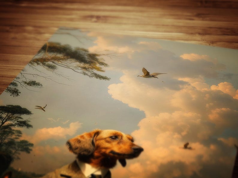 dog wall art, surreal art, wiener dog, poster puppy print, sausage dog, goth pet poster, whimsy animal art, retro bathroom decor, puppy lover gift, vintage animal art, dog wall poster, weird stuff, daschund poster