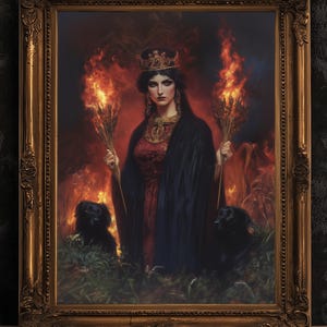 Hecate Greek Mythology Poster, Triple Moon Greek Goddess Print, Whimsigoth Decor Hekate Goddess Wall art, Witchy Dark Academia Print