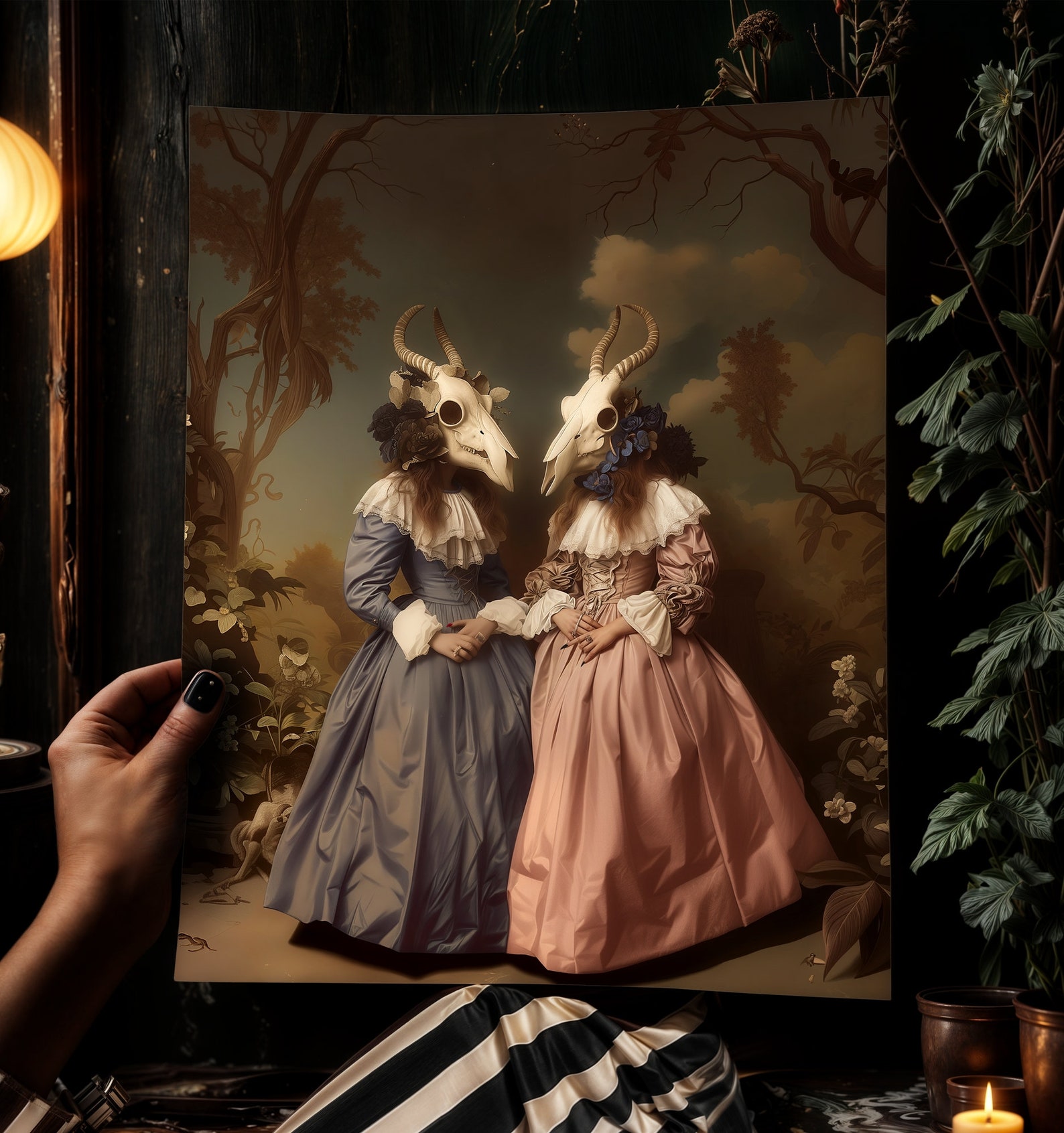 Sisters of Mercy, Rococo Baroque Animal Skull Girls Painting, Victorian ...
