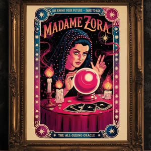 Circus Sideshow Fortune Teller, Vintage Circus Wall Art, Whimsigoth Decor, Carnival Freakshow, Side show Print Oddities & Curiosities Poster