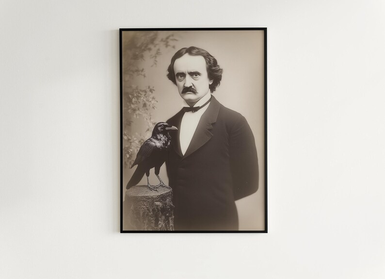 Gothic Raven Gothic Portrait Poster, Vintage Edgar Allan Poe Wall Art ...