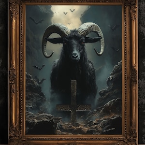 Gothic Black Phillip Wanddekor, Satanisches Baphomet Poster, Hexerei Ästhetische Malerei, Dark Horror Gothic Wohndekor, Witchy Decor