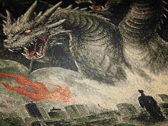 King Ghidorah Blanket, Japanese Woven Wall Art, Large Tokusatsu