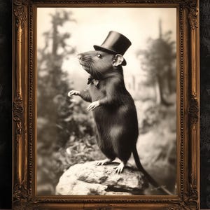 Ausgefallene reiche Ratte trägt Zylinder, Vintage viktorianische Fotografie, Wand-Dekor-Kunstdruck für Ratten-Liebhaber, druckbarer Kunst, Retro seltsames Kunst-Stuffgeschenk