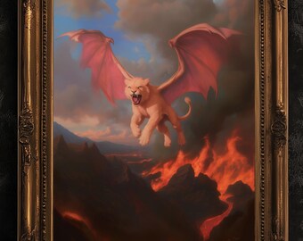 Manticore Fantasy Art Poster, Mythical Creature Wall Decor, Whimsigoth Dark Surreal Illustration Print, Gothic Aesthetic Gift For Him Or Her
