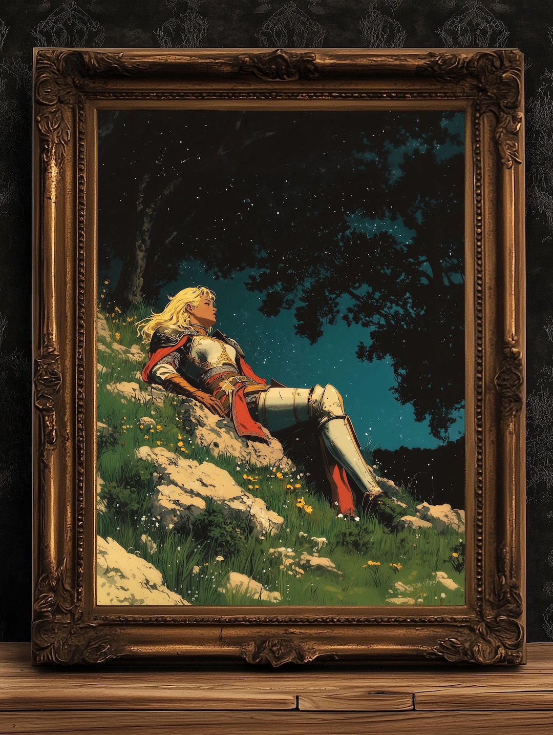 Celestial Lady Knight Art Print – Retro Medieval Goth Fantasy Wall ...
