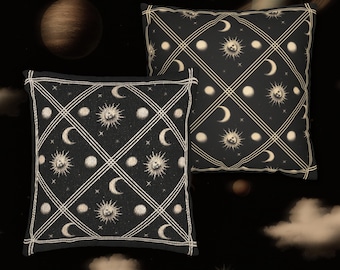Cottagecore Celestial Whimsigoth Pillow, Witchy Tapestry Cushion for Gothic Bedding, Dark Academia Decor, Victorian Goth Style