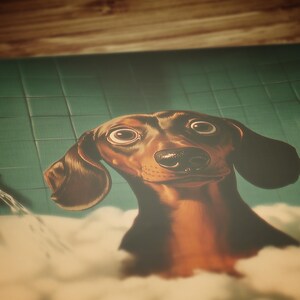 dopamine decor, bathroom decor, trendy wall art, dachshund gift, dog lover gift, whimsical bathroom, dachshund poster, small poster, sausage dog, dog grooming, dog groomer gifts, veterinarian gift, weiner dog