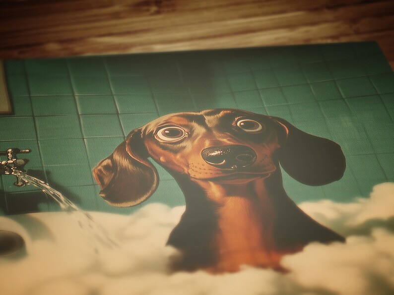 dopamine decor, bathroom decor, trendy wall art, dachshund gift, dog lover gift, whimsical bathroom, dachshund poster, small poster, sausage dog, dog grooming, dog groomer gifts, veterinarian gift, weiner dog