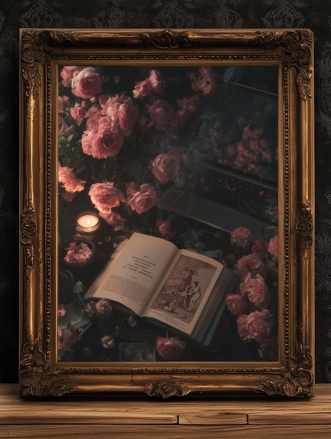 Satanic Roses Vintage Floral Witchy Open Grimoire Art Print, Dark Academia Wall Art ...