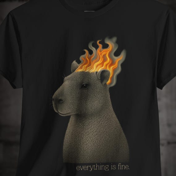 Everything Is Fine, Funny Capybara Meme Shirt – This is Fine Surreal Fire Head Tee, Weirdcore Fans and Cool 90s Aesthetic Lovers