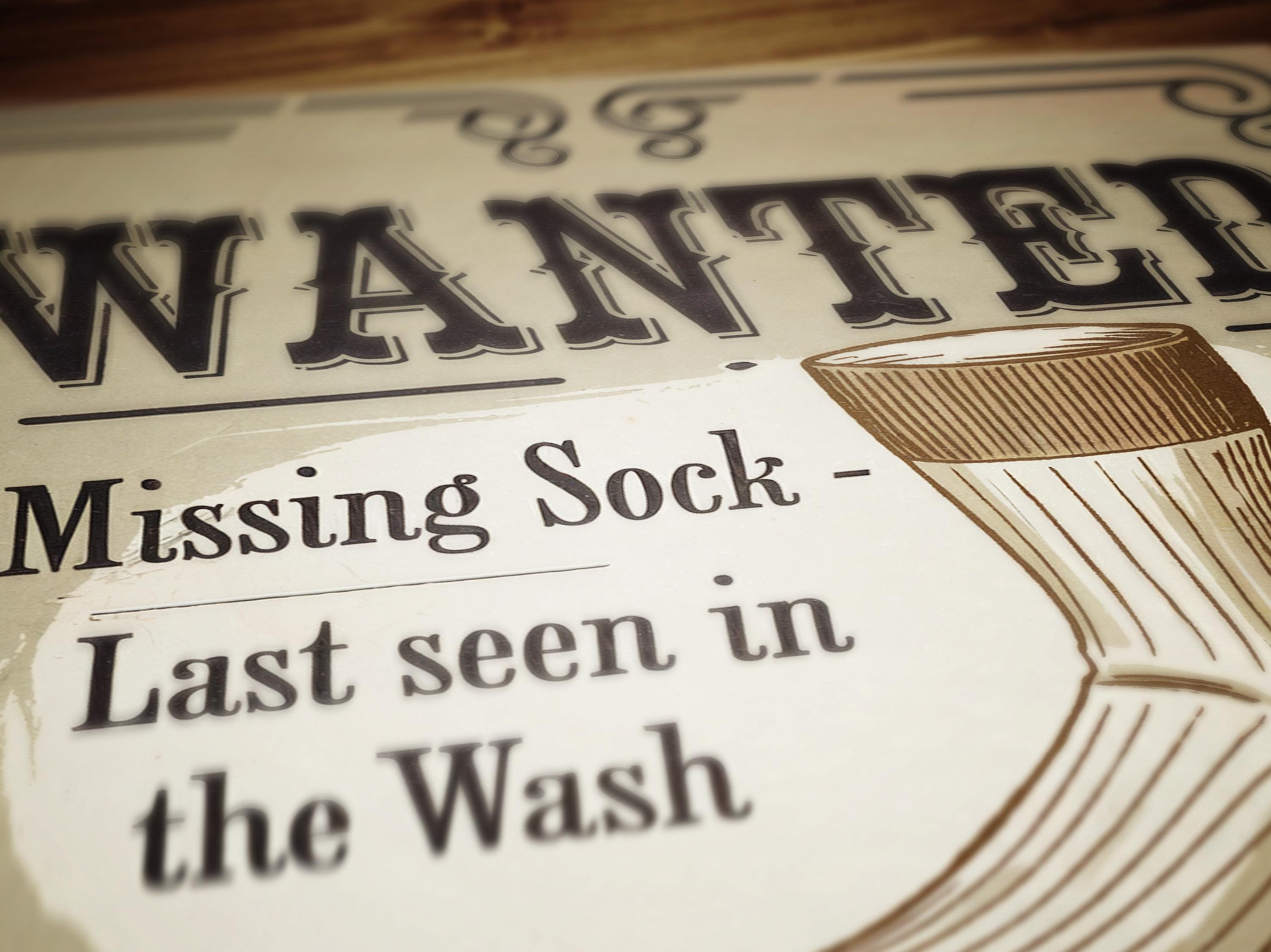 Funny Lost Sock Poster, Vintage Laundry Room Sign, Western Wanted Sign ...