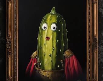 Komkommer poster, antieke groenten Art Print, surrealistisch renaissance eten portret stilleven schilderij, eigenzinnige Weirdcore grappige keuken decor