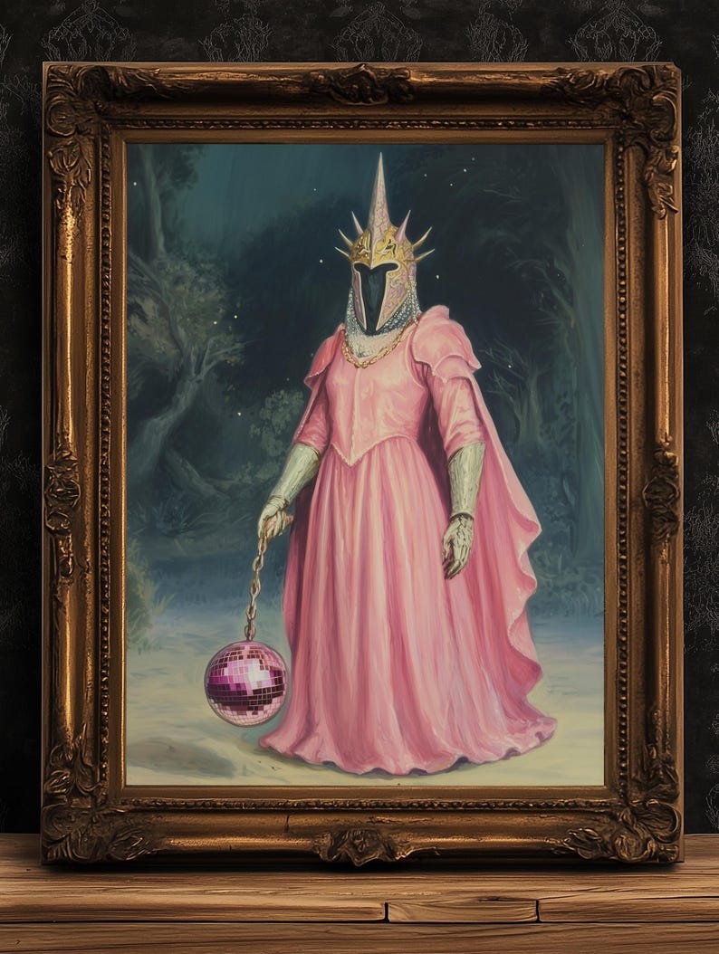 Whimsigoth Pink Witch King Wall Art Print, Gothic Fantasy Renfaire Poster, LOTR Fanart Halloween Decor, Dark Academia Witchy Decor