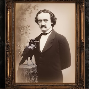 Gothic Raven Gothic Portrait Poster, Vintage Edgar Allan Poe Wall art Print, Dark Aesthetic Decor for Horror Lovers