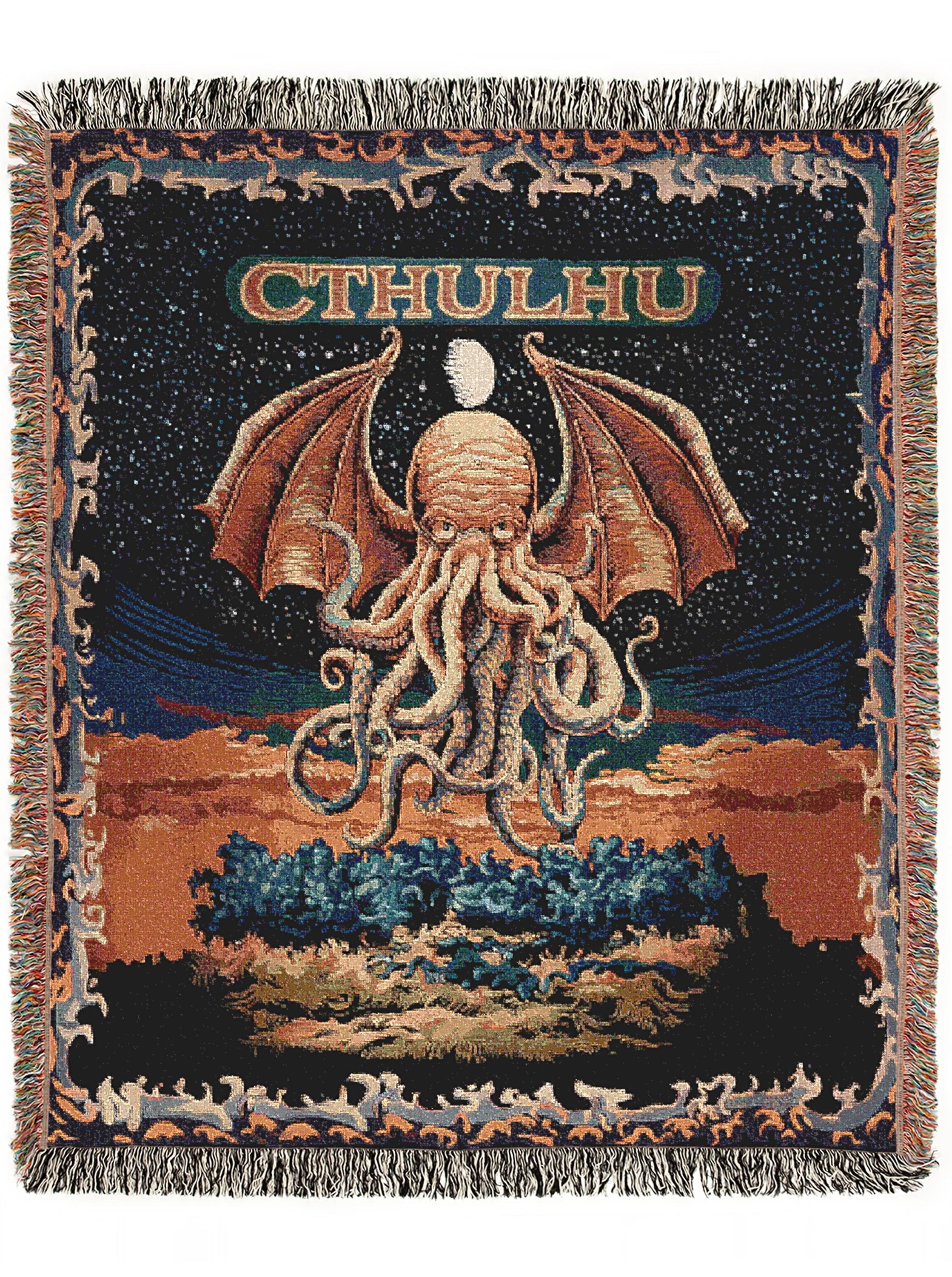 Cthulhu Woven Blanket, Large Wall Tapestry, Cozy Throw for Horror