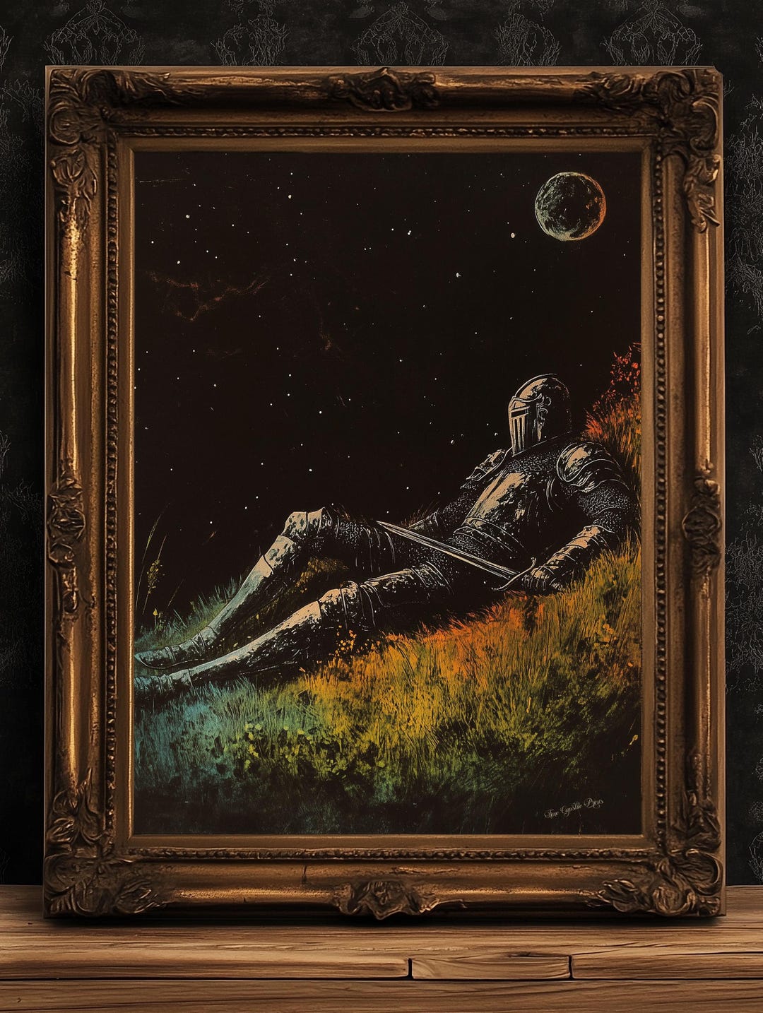 Celestial Knight Art Print – Retro Medieval Goth Fantasy Wall Decor ...