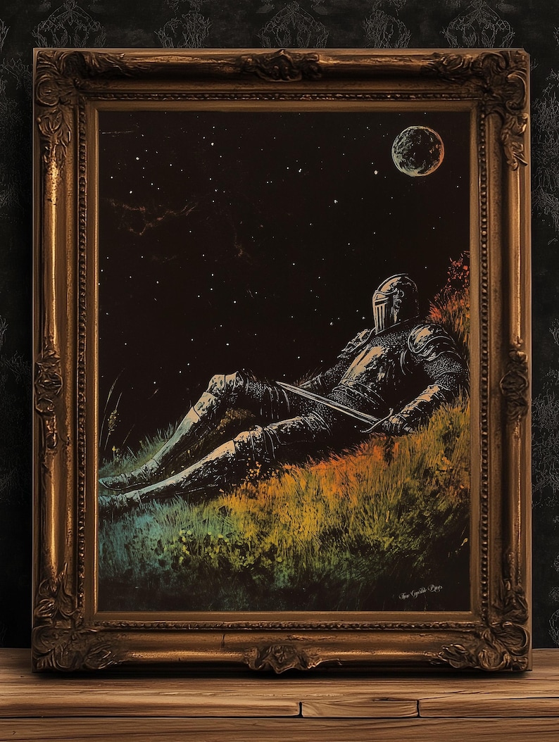 Celestial Knight Art Print – Retro Medieval Goth Fantasy Wall Decor ...