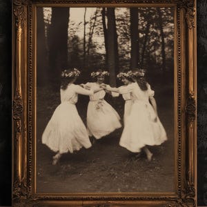 Circle of Dancing Witches Art Print, Spring Celebration Poster, Beltane Ritual, Whimsigoth Cottagecore Wall Art,, Gothic Witchy Home Decor