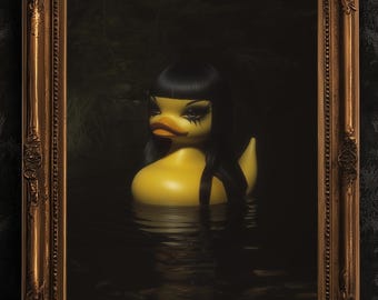 Lámina artística de pato de goma de chica gótica, póster de Witchcore de Dark Academia, decoración gótica victoriana, arte mural surrealista, extraño y espeluznante, regalos de artículos raros