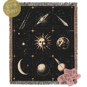 Celestial Sun And Moon Woven Blanket, Boho Whimsical Tapestry Throw, Mystical Whimsigoth Checkerboard Throw, Astrology Home Decor Gift