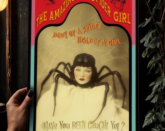 Vintage 1920s Spider Woman Circus Poster – Freak Show Style, 24x36 Reproduction