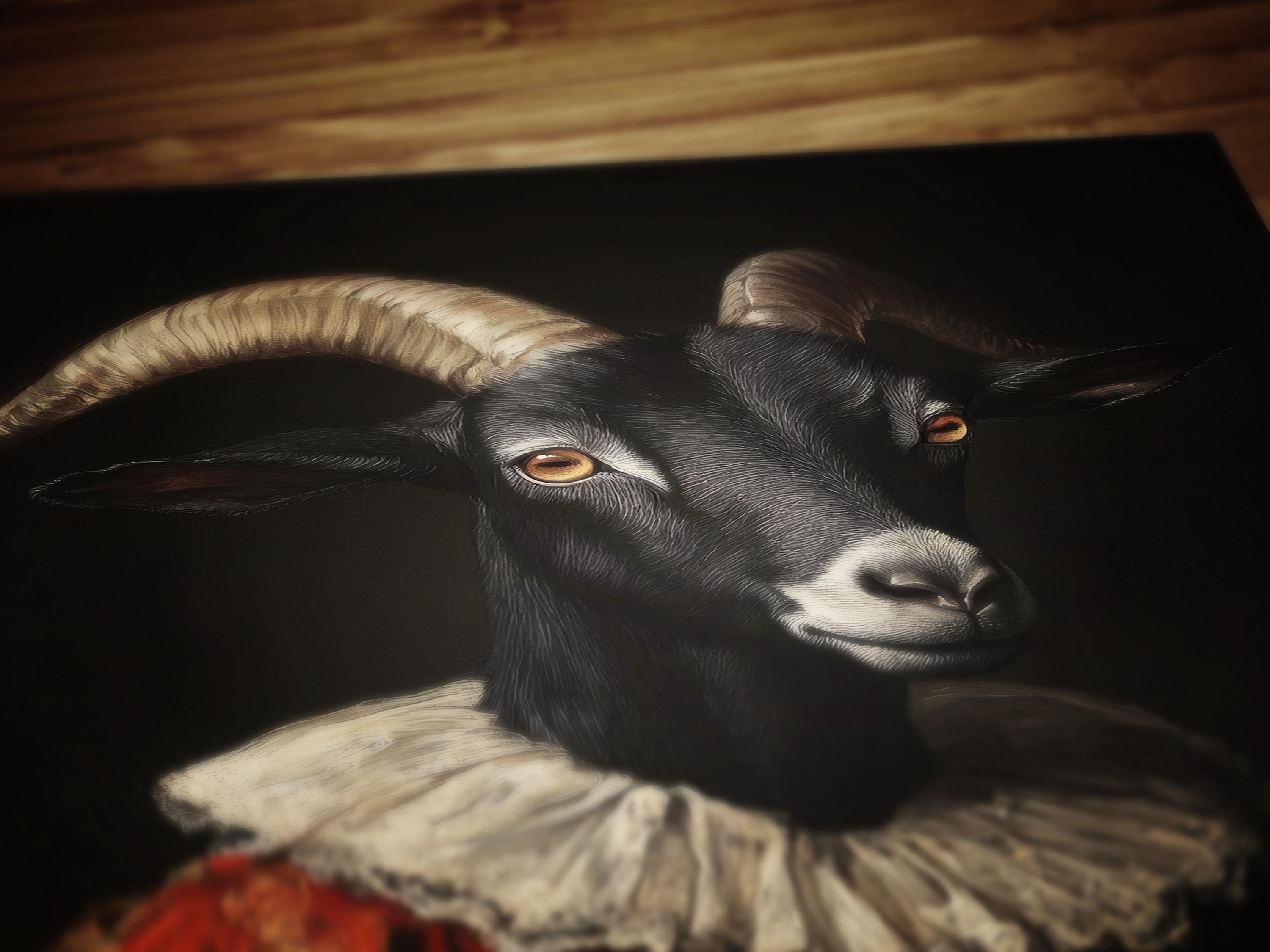 RUST IN PEACE【L】BLACK G.O.A.T Gothic Black Goat Portrait, Dark Academia Witchy Wall Decor, Royal