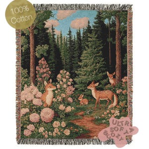 Enchanted Cottagecore Forest Tapestry Blanket, Vintage Floral Woodland Wall Art, Whimsigoth Decor Large Woven Throw