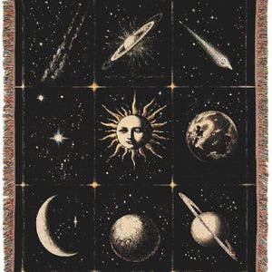 antique tapestry, large tapestry, large wall tapestry, nature tapestry, woven wall art, whimsigoth decor, woven throw blanket, boho woven blanket, sun and moon blanket, celestial throw, bohemian home decor, sun moon tapestry, astrology inspired