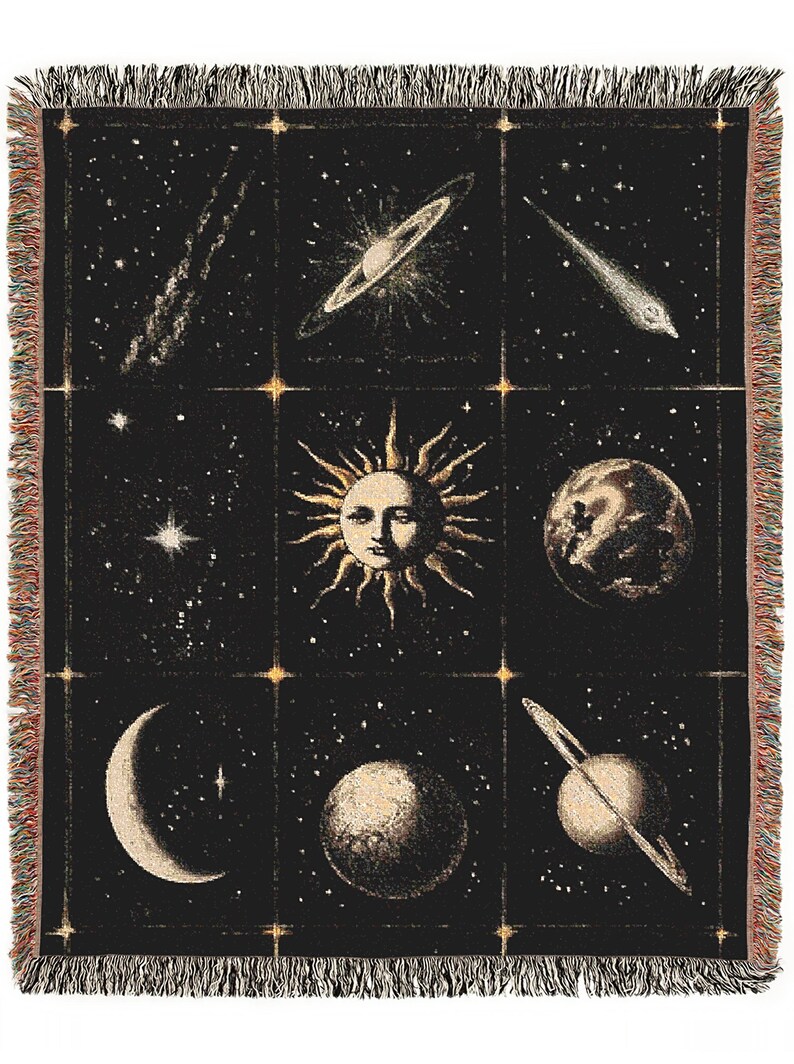 antique tapestry, large tapestry, large wall tapestry, nature tapestry, woven wall art, whimsigoth decor, woven throw blanket, boho woven blanket, sun and moon blanket, celestial throw, bohemian home decor, sun moon tapestry, astrology inspired