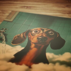 dopamine decor, bathroom decor, trendy wall art, dachshund gift, dog lover gift, whimsical bathroom, dachshund poster, small poster, sausage dog, dog grooming, dog groomer gifts, veterinarian gift, weiner dog