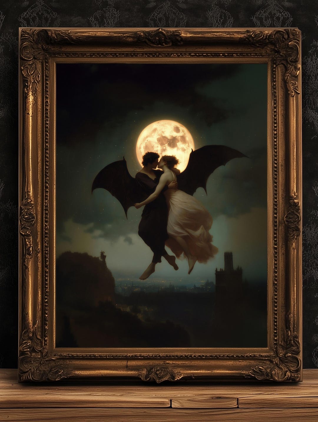 Demonic Love Painting, Demon and Woman Dancing in Moonlight, Dark ...