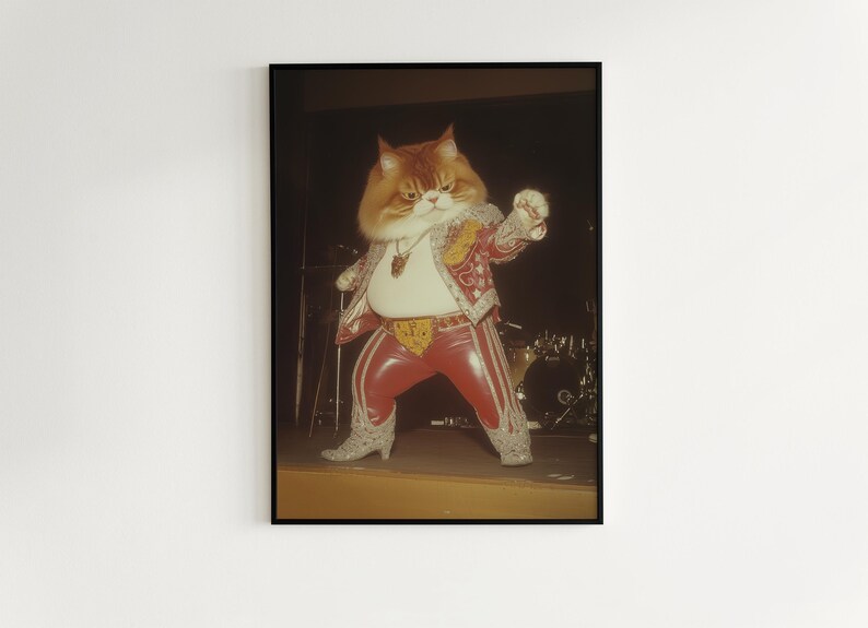 Elvis Cat Funny Elvis Cat Wall Art, Rock Star Cat Print, Vintage Animal Decor ...
