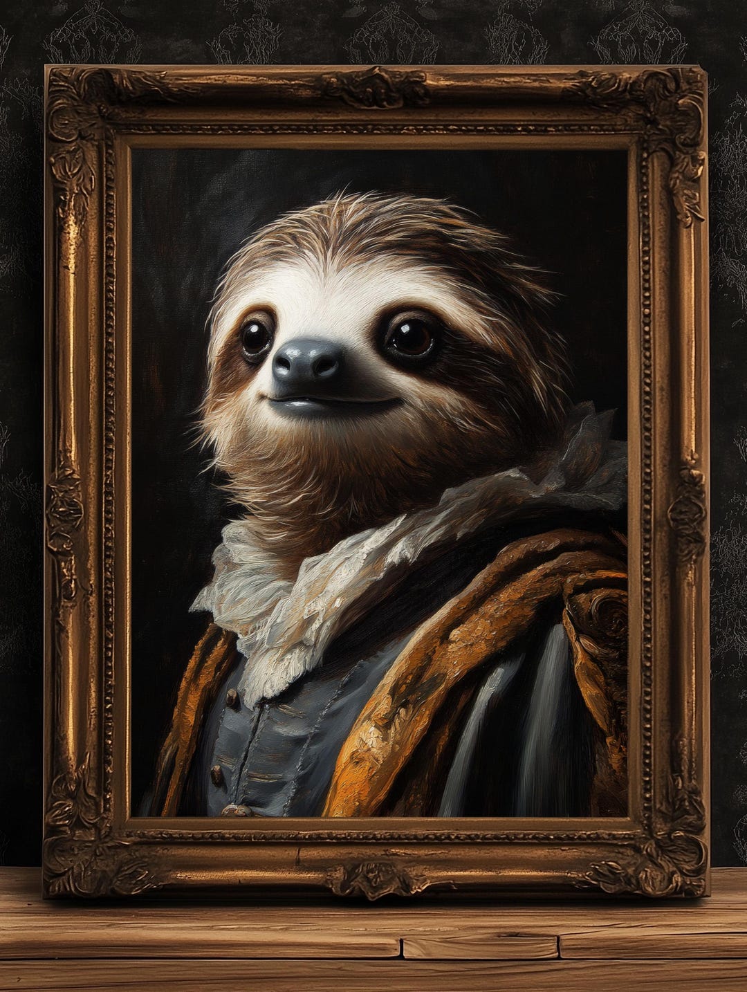 Gothic Sloth Portrait, Dark Academia Wall Decor, Funny Royal Pet ...