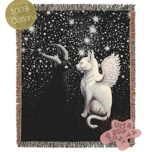 Mystical Cat Woven Blanket, Cozy Woven Throw for Cat Lovers, Celestial Whimsigoth Decor, Gift for Pet Owners, Home Warmth, Celestial Gifts