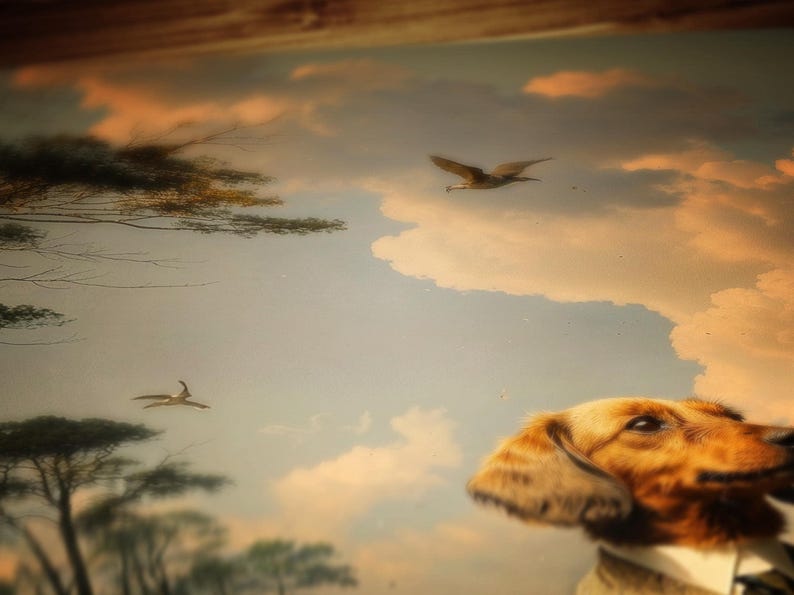 dog wall art, surreal art, wiener dog, poster puppy print, sausage dog, goth pet poster, whimsy animal art, retro bathroom decor, puppy lover gift, vintage animal art, dog wall poster, weird stuff, daschund poster