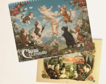 Retro kattenwandkalender 2026, Victoriaanse kunstprints