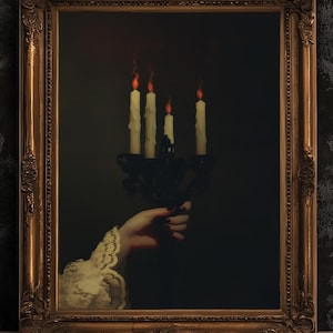 Moody Gothic Candle Wall Art Print, Dark Cottagecore Poster, Vintage Victorian Halloween Vibes, Witchy Dark Academia, Bookshelf Decor