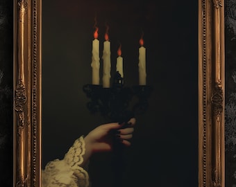 Impresión de arte mural con vela gótica melancólica, póster cottagecore oscuro, ambiente victoriano vintage de Halloween, academia oscura de brujas, decoración de estantería